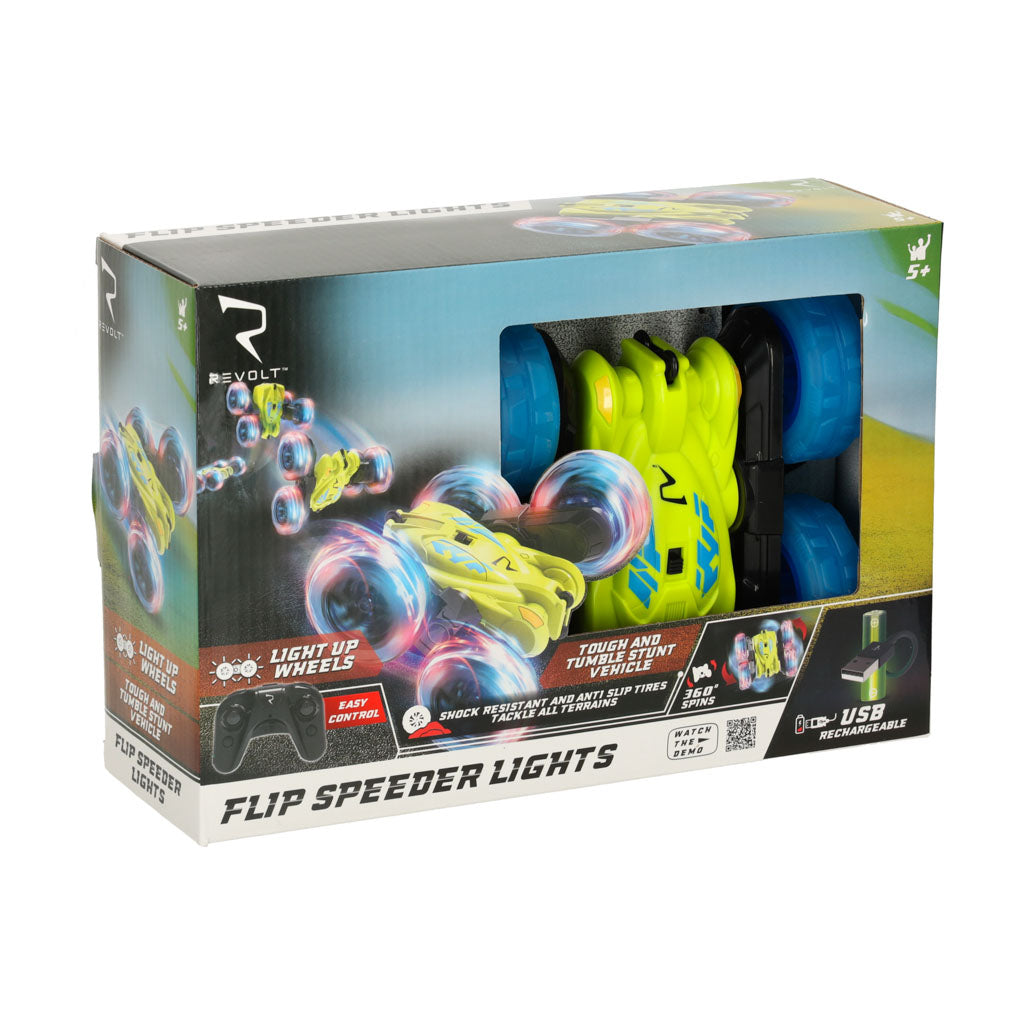 RC Revolt Flip Speeder fjernbetjent bil med lysende hjul