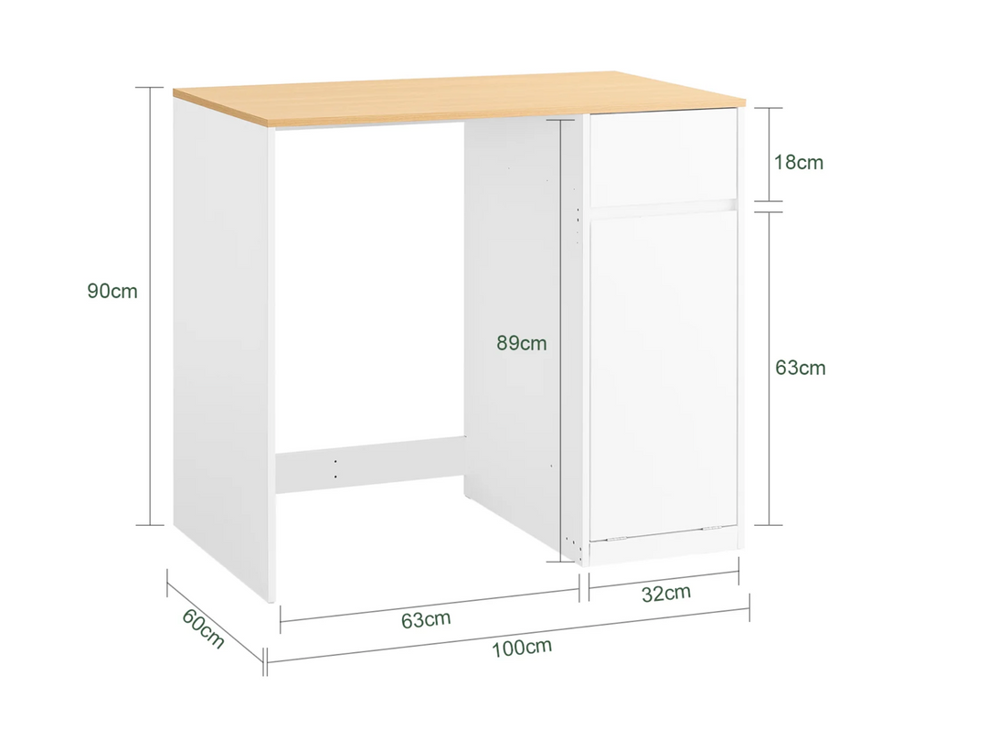 Vaskemaskineskab med kurv og skuffe – hvidt badeværelsesskab med opbevaring, egnet til vaskemaskine og tørretumbler, mål 100 x 60 x 90 cm