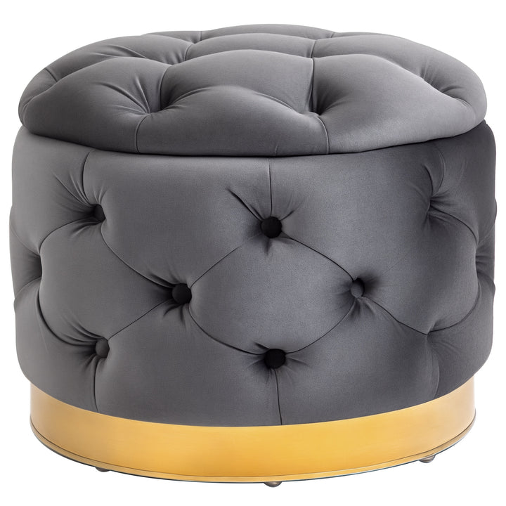 Vintage skammel, fodskammel, kommodebænk, fodskammel med opbevaringsplads, polstret skammel, metal, skum, antracitgrå, 55 x 55 x 42 cm