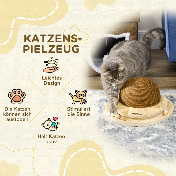 Interaktivt kattelegetøj, kradseflade, oval boldbane, fyrretræ, 39,5 x 32,5 x 14,5 cm