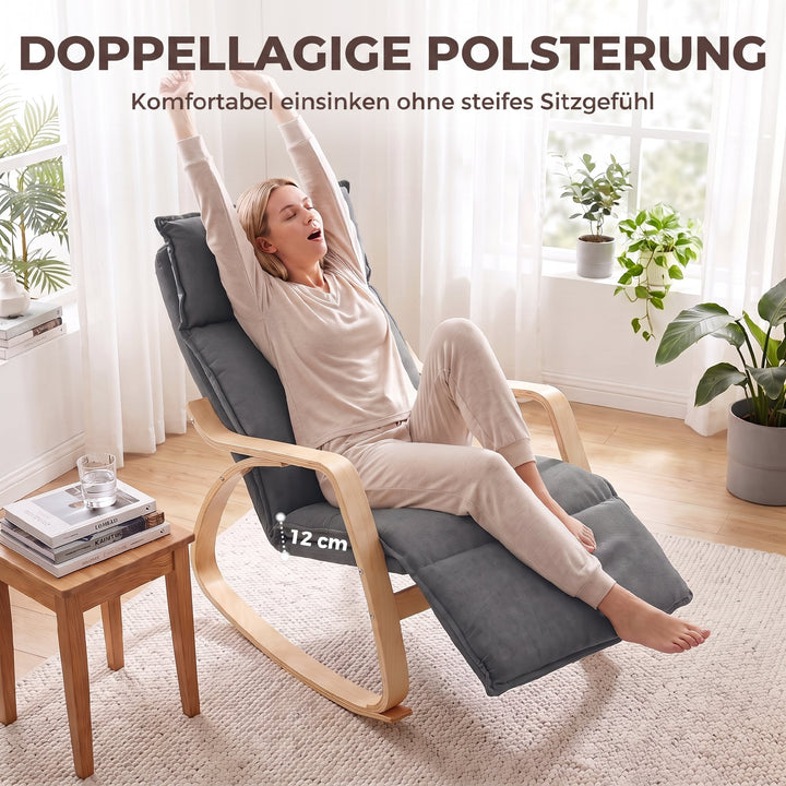 Gyngestol med justerbar fodstøtte i 5 positioner, mørkegrå