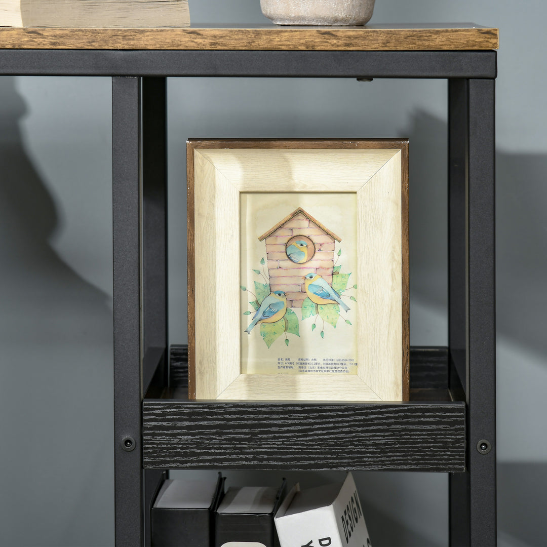 Sidebord med hjul til sofa eller seng, industriel stil, stål og træ, brun og sort