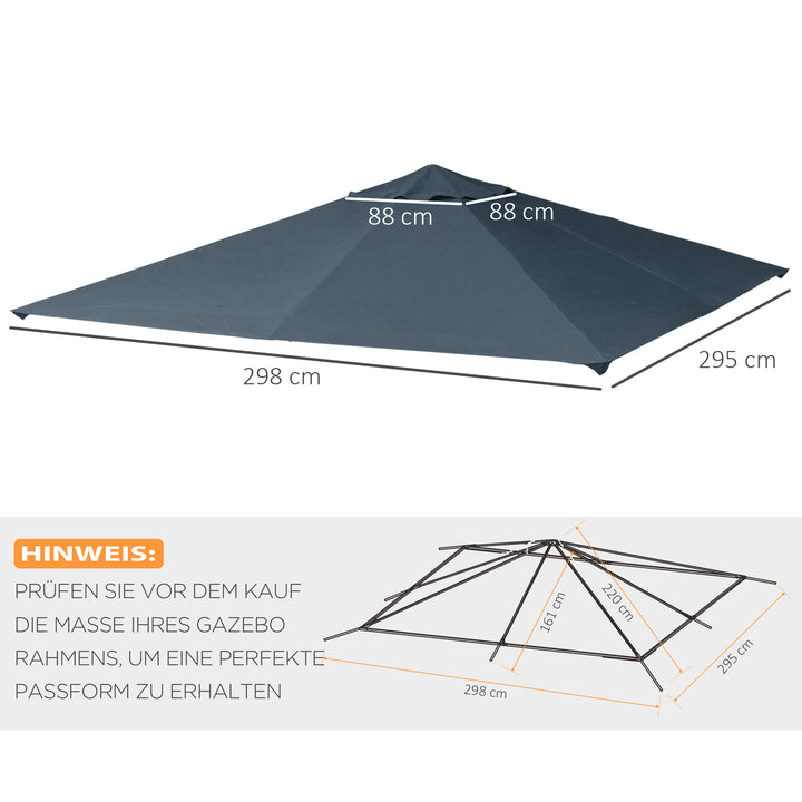 Udskiftningstag til havepavillon, polyester, 2,98 x 2,95 m, mørkegrå