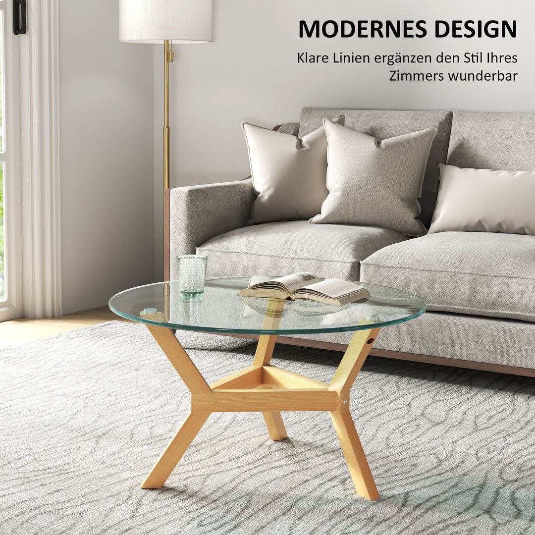 Rundt sidebord i hærdet glas med justerbare fodpuder og stålramme til stue, soveværelse