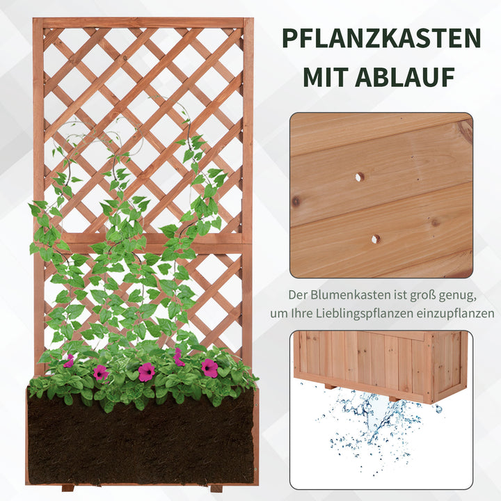 Hævet plantekasse med espalier, espalierplantekasse, træblomsterkasse, 72,5x31,5x149,5 cm til have, altan, terrasse, blomsterpotte til klatreplanter, blomster, orange