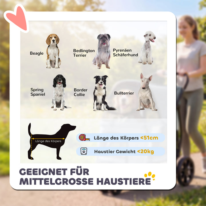 Sammenklappelig hundebåren/hundevogn med vaskbar hynde, netvinduer, 3 hjul, til mellemstore hunde op til 20 kg, grå