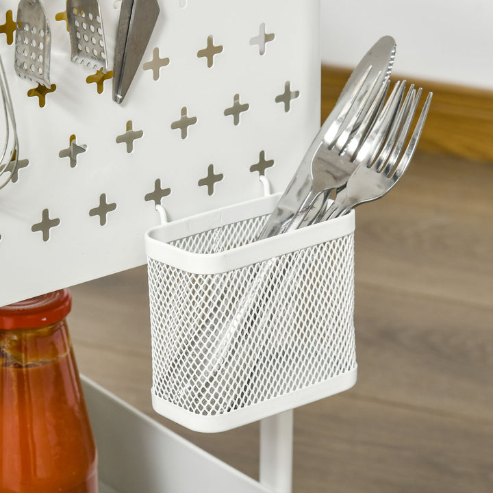 Køkkenvogn med hulplade, håndklædeholdere og opbevaringskurve, 51,5 cm x 32 cm x 75,6 cm, hvid