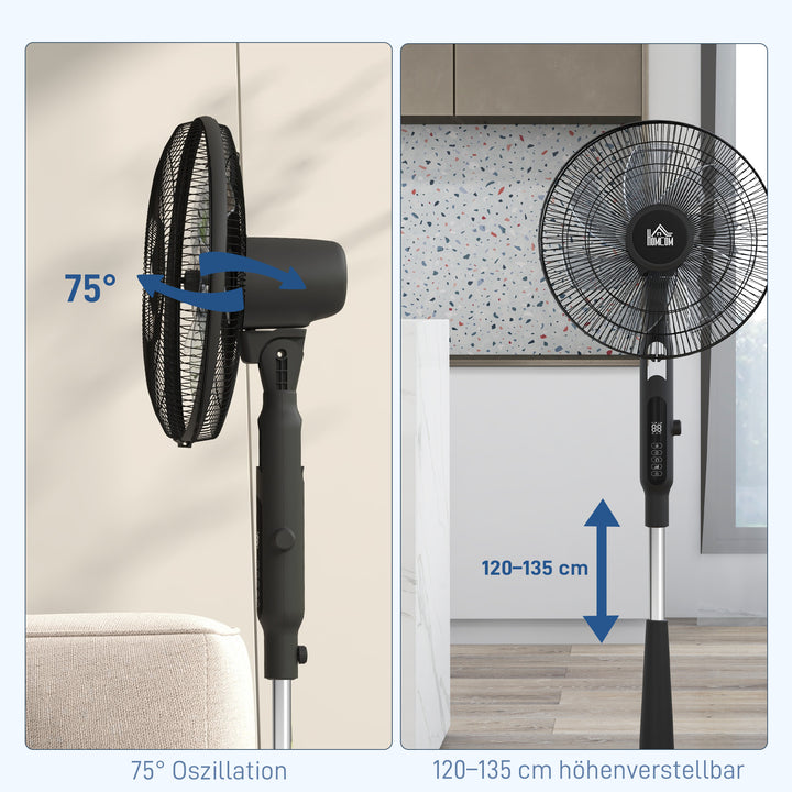 Stille piedestalventilator med fjernbetjening, 3 tilstande, 28 hastigheder, myggenet og oscillation, sort