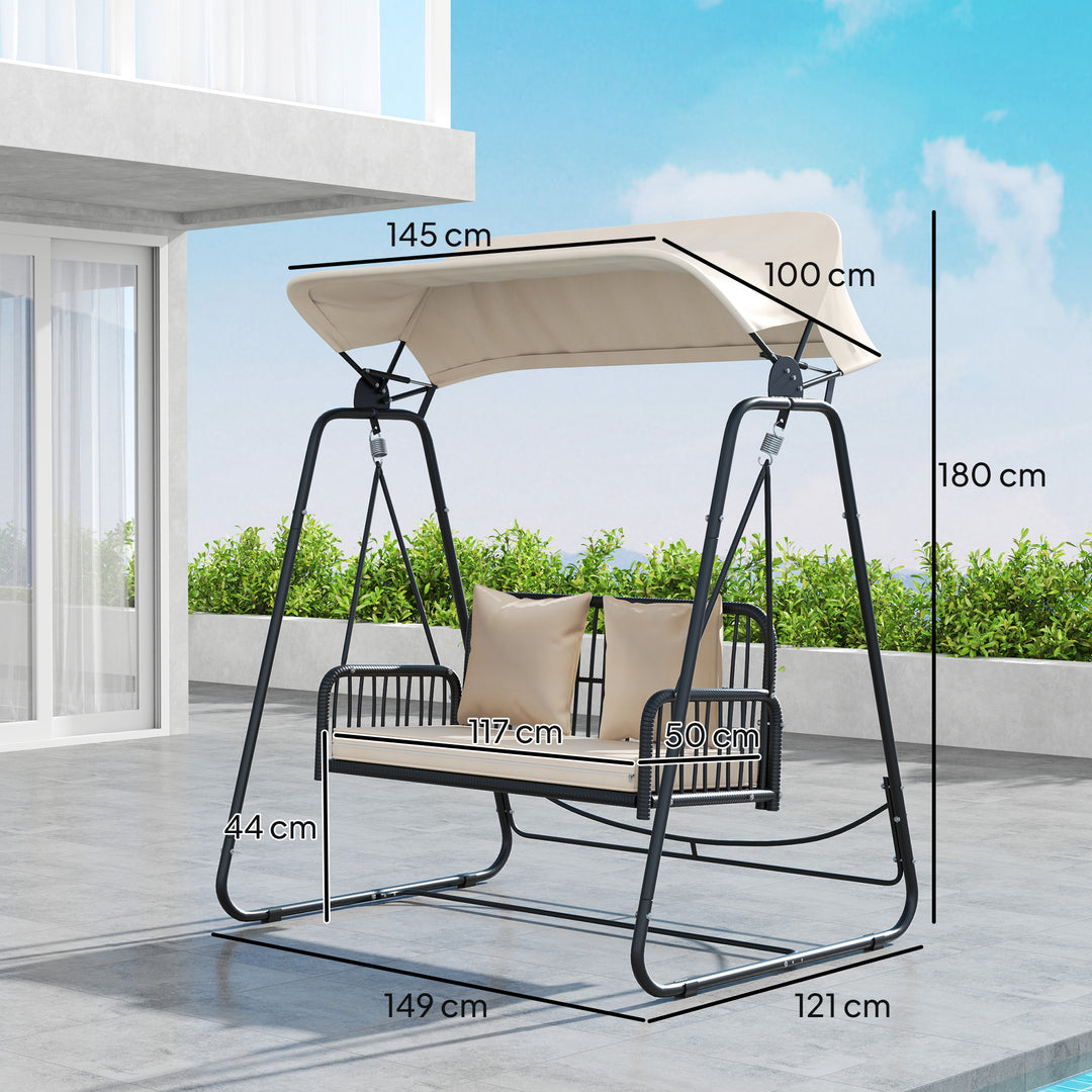 Hollywood swing rattan 2-personers havegynge med soltaghynde op til 240 kg 149 x 121 x 180 cm khaki