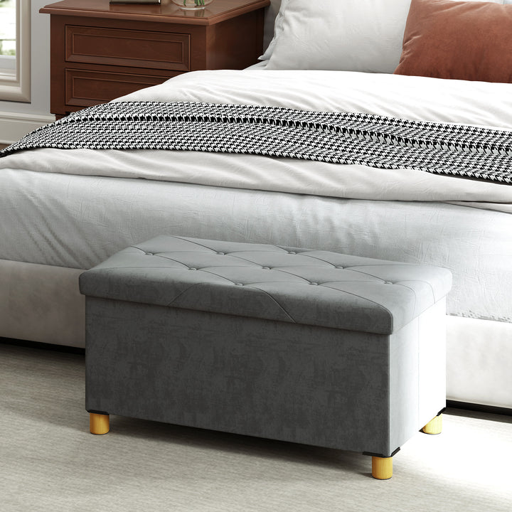 67 Liters opbevaringsbænk med opbevaringsplads og låg, blødt fløjlsbetræk, til forskellige rum, grå