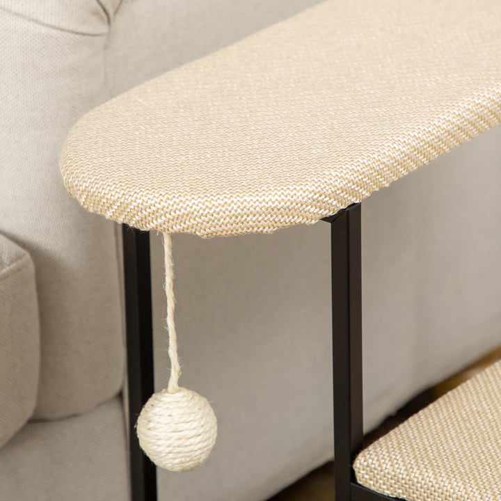 Kattetrappe med kradsebræt, 3 trin, legebold, robust, stål+sisal, cremehvid+sort, 51 x 54 x 53 cm