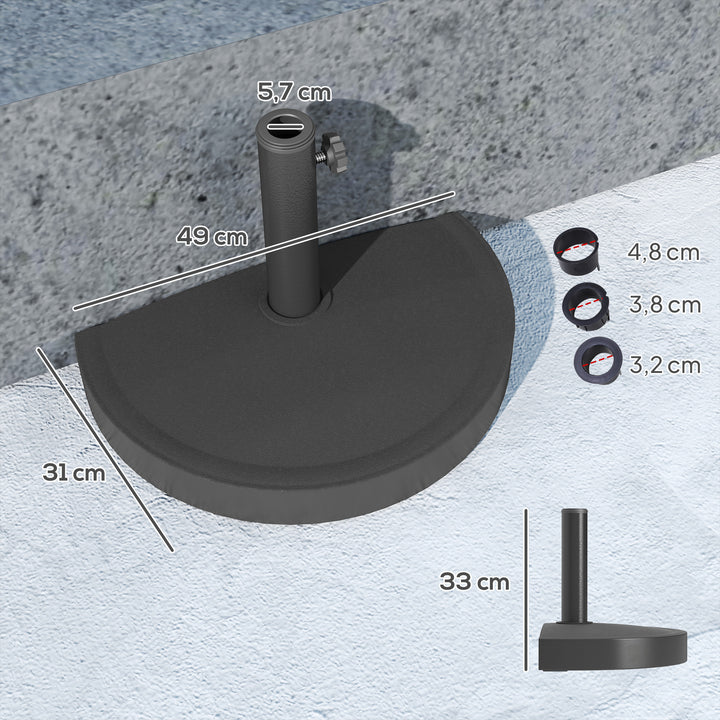 Beton parasolfod, halvcirkelformet parasolholder, parasolvægt til parasoller 32/38/48 mm
