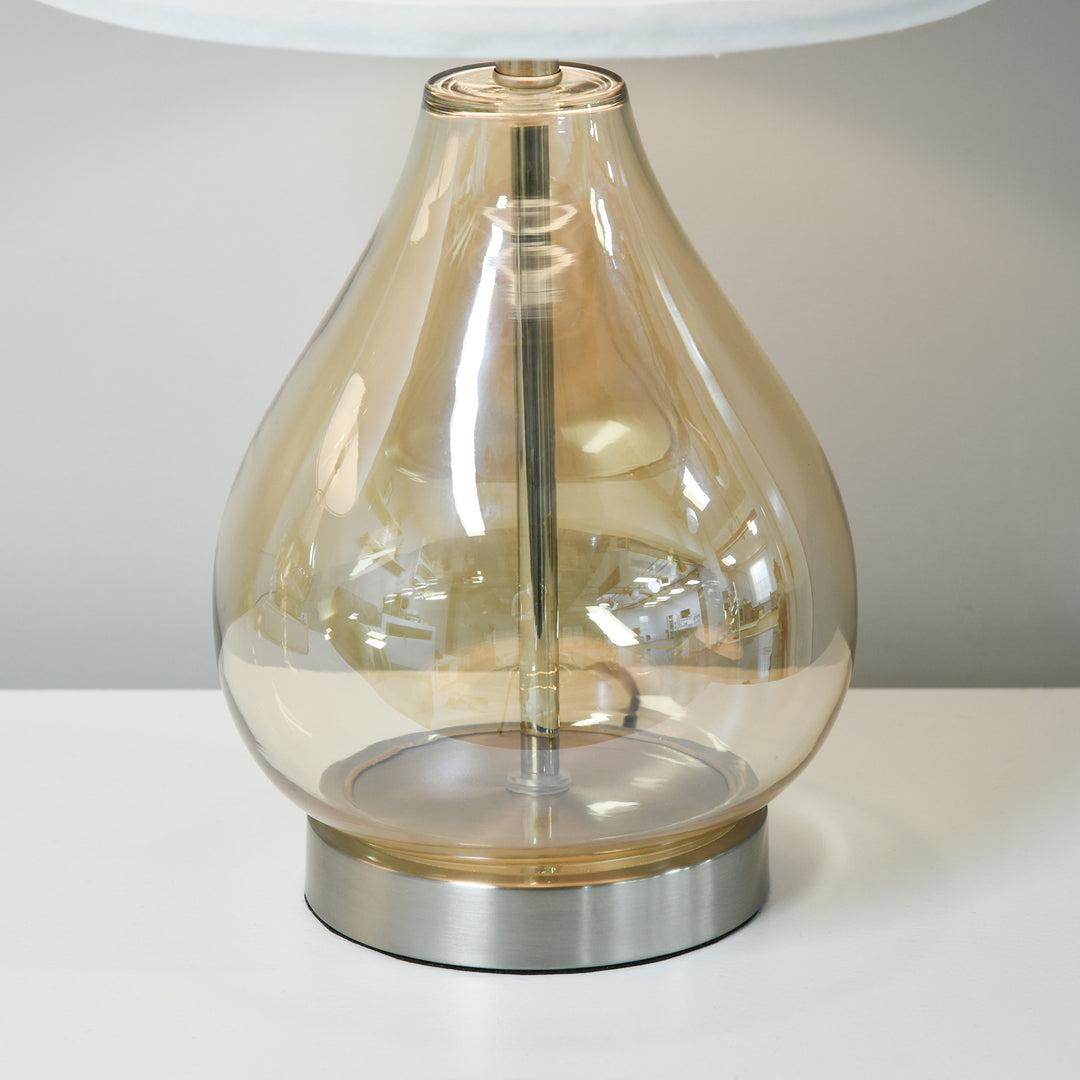 Sæt med 2 bordlamper, e27-fatning, 40 w, glas, hør, metal, rav, 30 x 56 cm