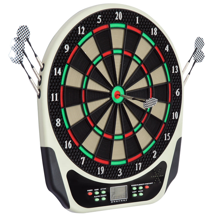 Elektronisk dartskive med stemmemeddelelser, LED-displays, 6 pile, 24 pilhoveder, 18 spil, 159 variationer, dartmaskine, dartskivesæt til op til 8 spillere