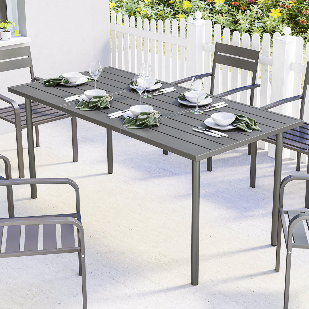 Havebord 165 x 80 cm til 6 personer, spisebord med lamelplade, stålstel, rektangulært