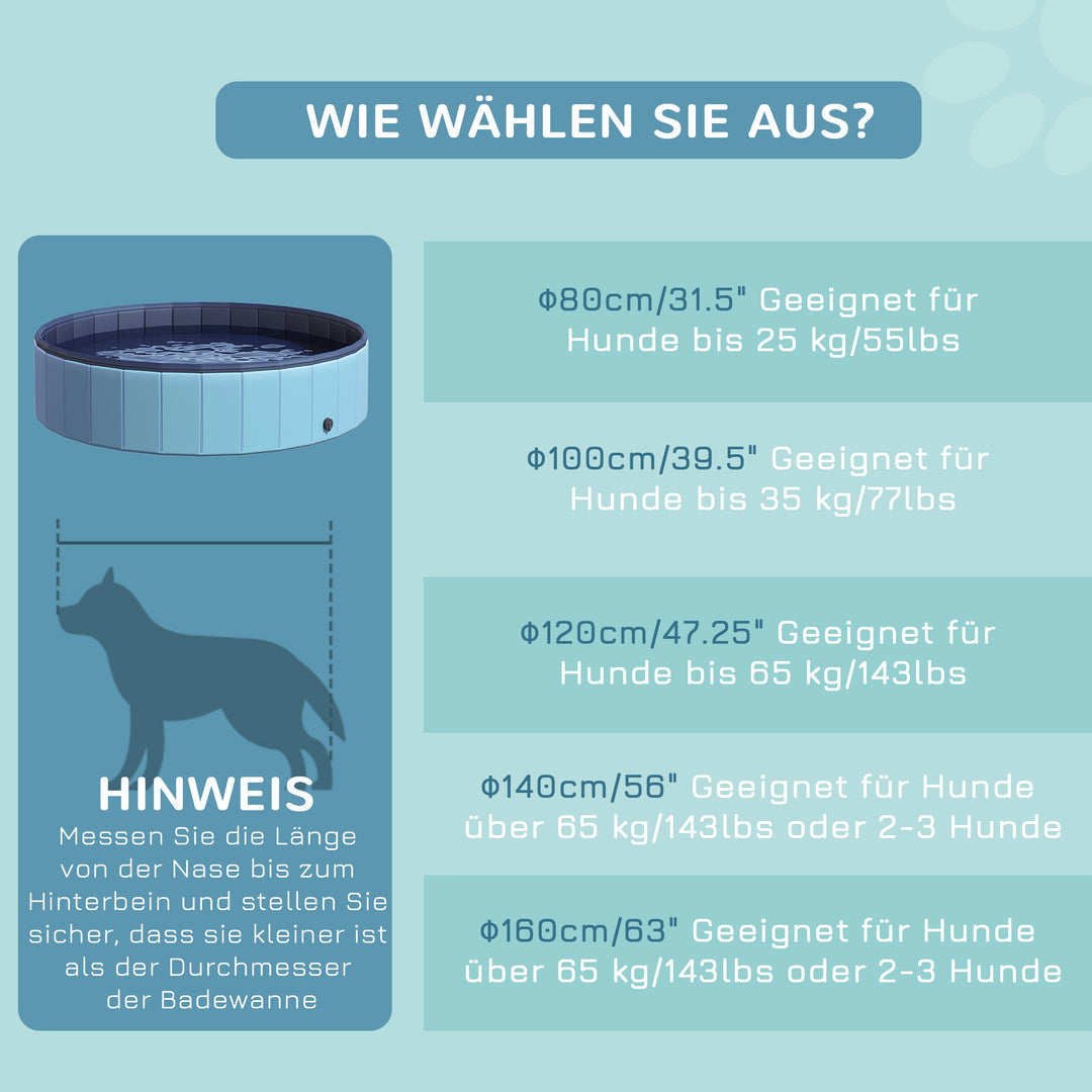 Sammenklappeligt hundebadekar, hundepool, swimmingpool, børnepool, badekar til hunde og katte, vandbassin af plastik og træ, Ø140 x H30 cm, blå
