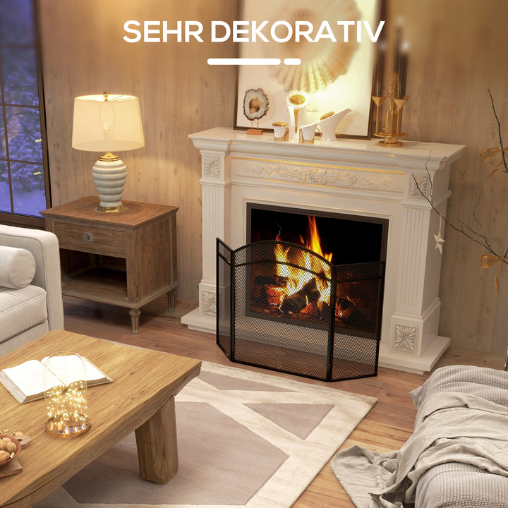 Gnistbeskyttelse til pejse, elegant gnistfanger, foldbar, belagt, sort, 96 x 60 cm