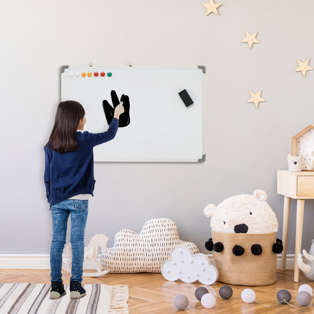 Whiteboard, magnettavle, memoboard, inklusive tilbehør: 4 tuscher, 1 viskelæder, 10 magneter, hvid + sølv