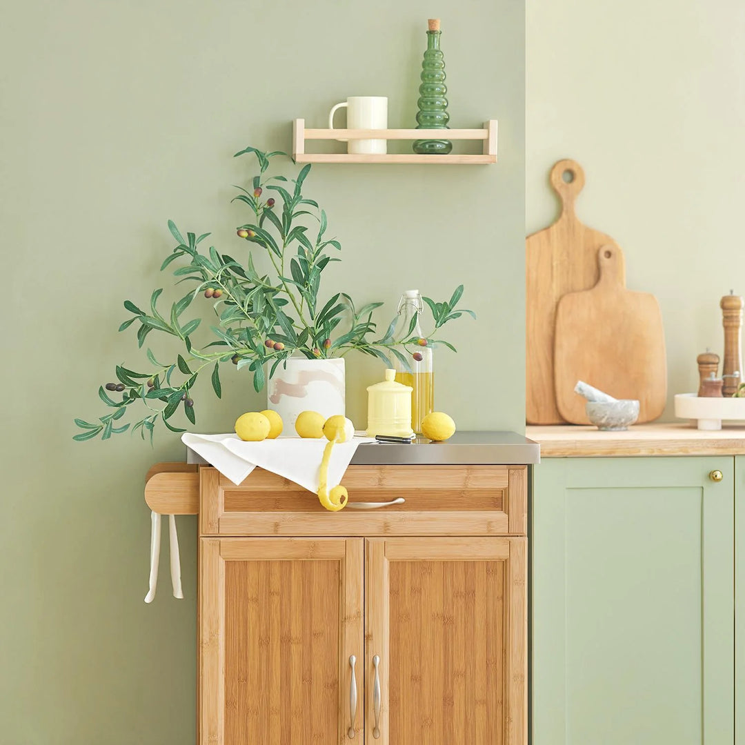 Fleksibel køkkenø på hjul – nem pladsudnyttelse og flytbarhed, L66cm x B46cm x H92cm, naturfarvet