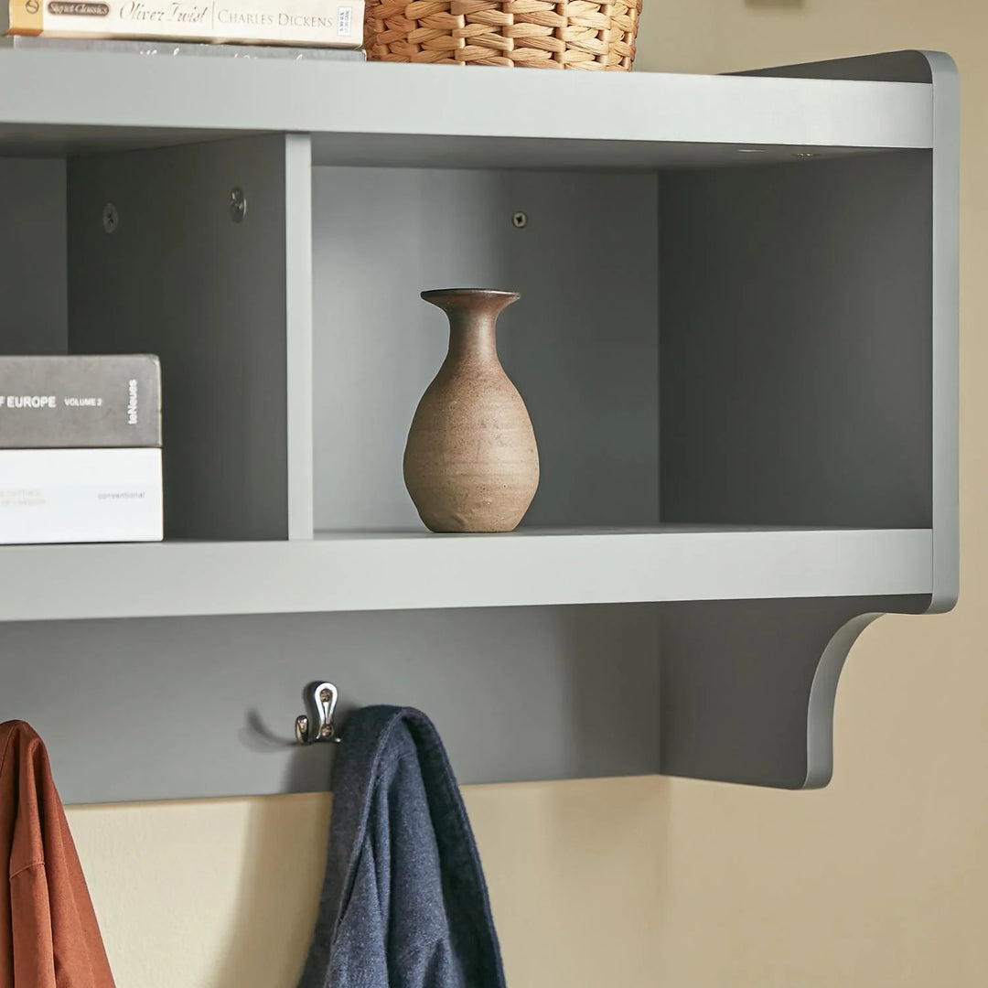 Væghængt knagerække med hylder, moderne entréhylde til jakker og opbevaring, B: 100 cm, D: 25 cm, H: 35 cm, grå