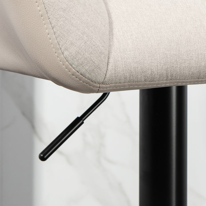 Barstolsæt med 2, retro design, højdejusterbar, kunstlæder, linnedlook, creme + sort