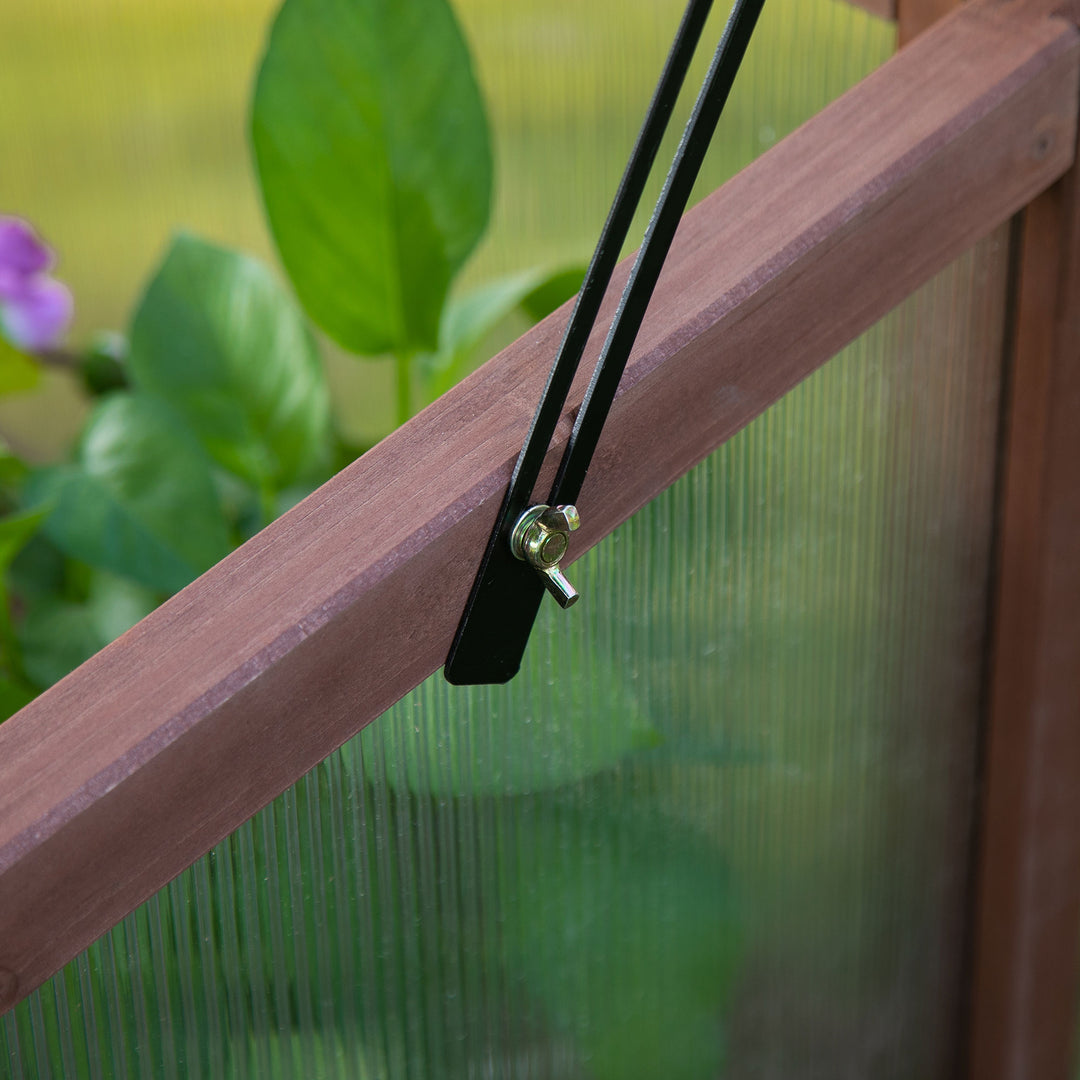 Højbed i træ 90 x 50 x 93 cm, dyrkningsbord med overdækning, vejrbestandigt urtebed, plantekasse til have, balkon og terrasse, brun