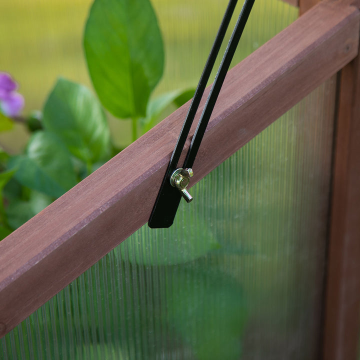 Højbed i træ 90 x 50 x 93 cm, dyrkningsbord med overdækning, vejrbestandigt urtebed, plantekasse til have, balkon og terrasse, brun