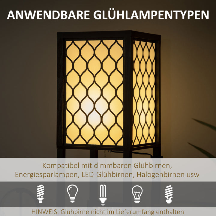Gulvlampe i moderne design, 2 hylder, trækkædeafbryder, 26 cm x 26 cm x 156 cm, sort + hvid