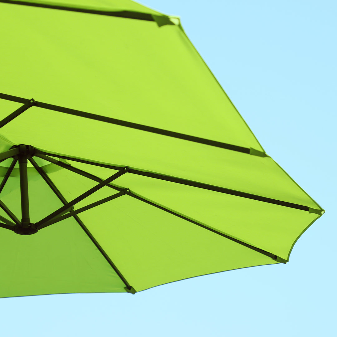Dobbeltparasol 455 x 270 cm haveparasol med håndsving oval stabil metalstang markedsparasol dobbeltparasol terrasseparasol solbeskyttelse til strand balkon terrasse have grøn