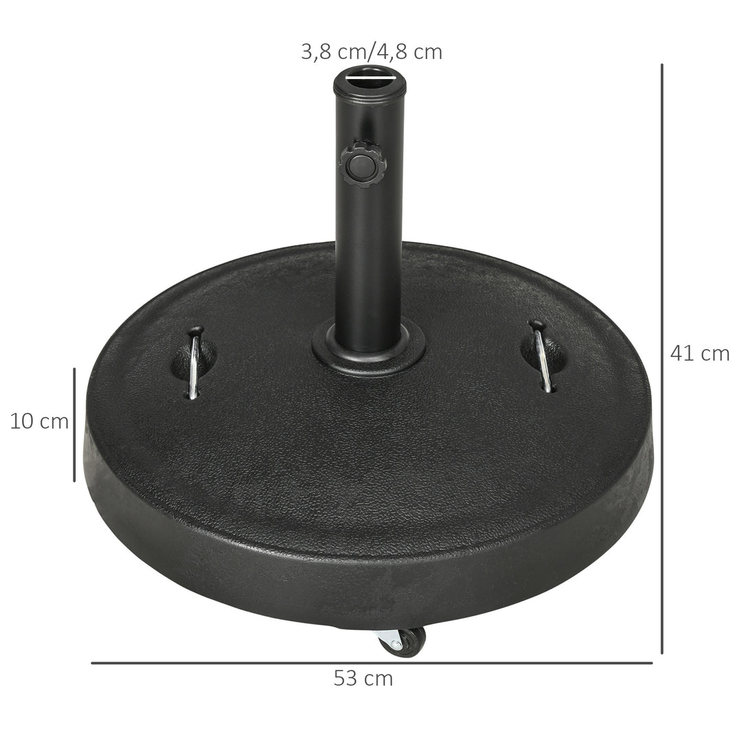 Parasolstativ, parasolfod, parasolholder, vejrbestandig, med hjul, Ø53 x 41H cm, sort