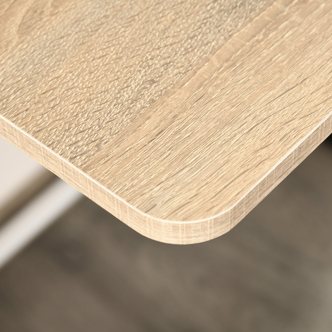 Skrivebord, computerbord med opbevaring og kabelhåndtering, moderne skrivebord med metalramme til studie, soveværelse, hjemmekontor, 84 x 45 x 85 cm, hvid + eg