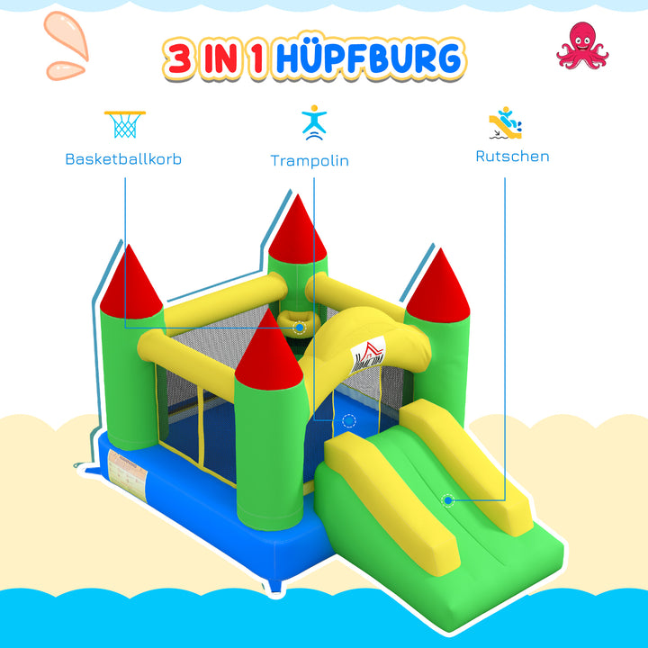 Hoppeborg med rutsjebane og sikkerhedsnet, op til 100 kg, 3-10 år, 300x180x160cm