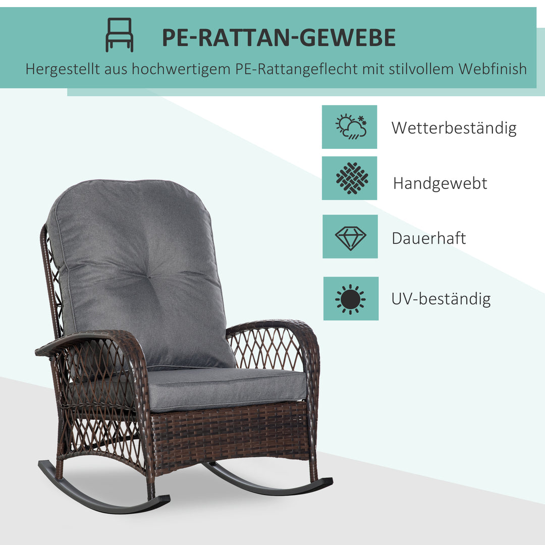 Gyngestolshynde med knaplukning, PE-rattan, stål, brun + grå