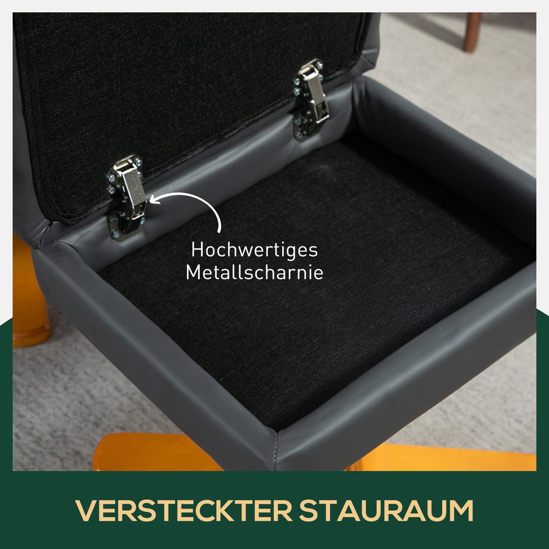 Lænestol med fodskammel, 145° lænelæn, 360° drejelig, kunstlæder, mørkegrå