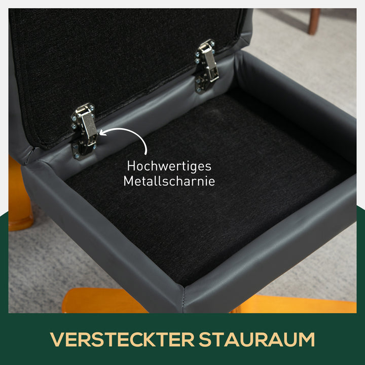 Lænestol med fodskammel, 145° lænelæn, 360° drejelig, kunstlæder, mørkegrå