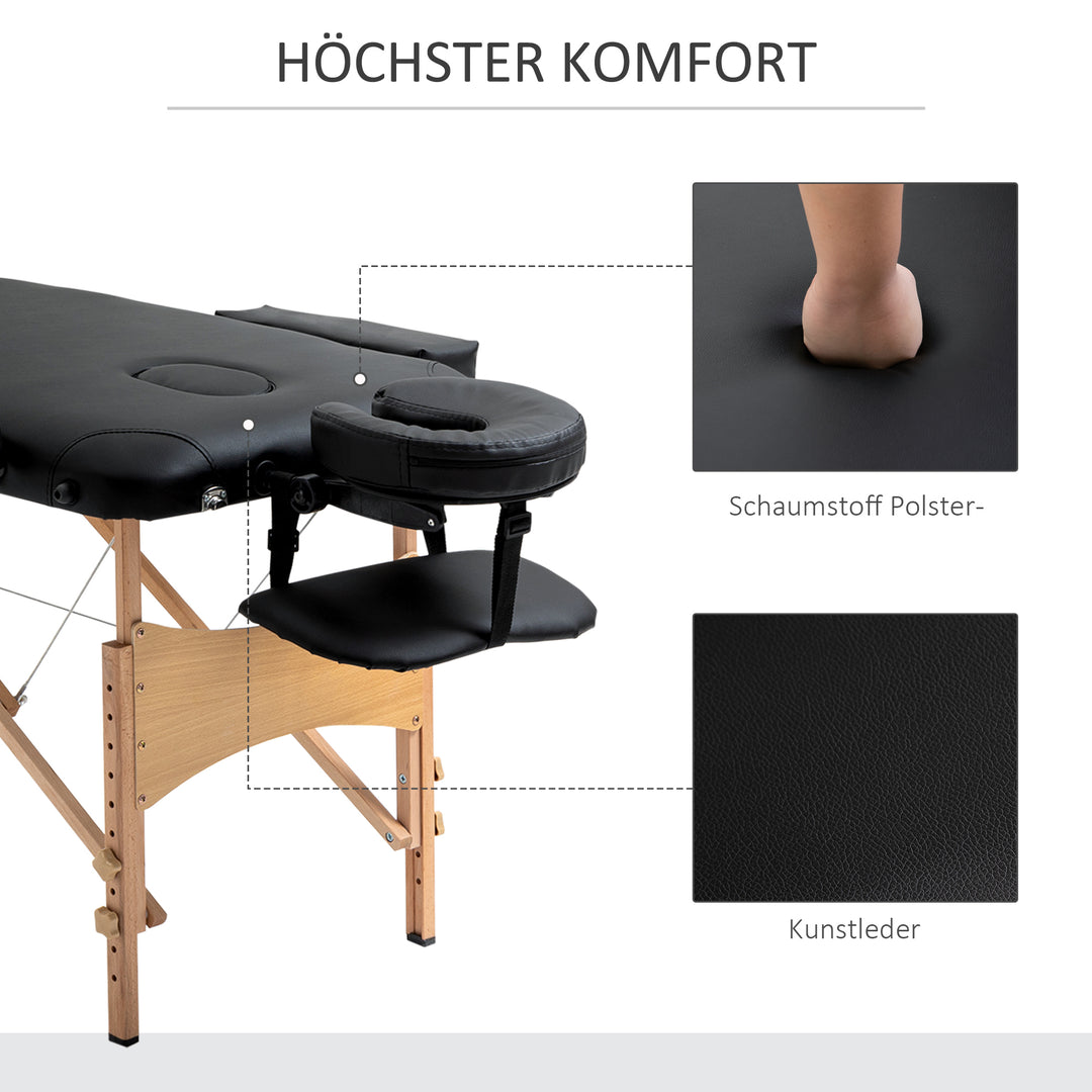 Massagebriks, foldbar massagesofa, højdejusterbar massagebænk til spa, salon, kunstlæder, træ, sort