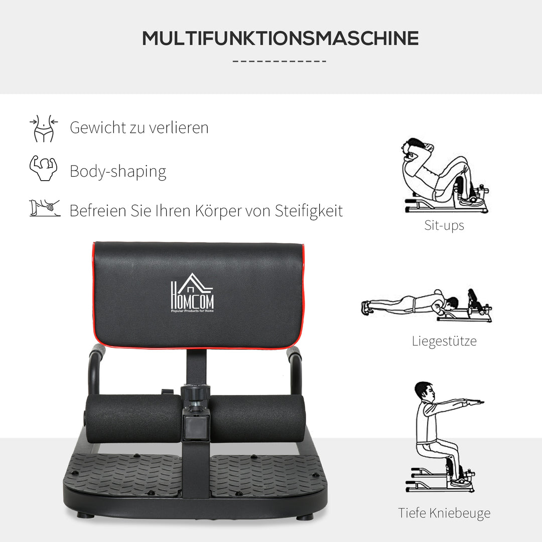 Sissy squat squat trainer bentræner mavetræner baldetræner 3 i 1 træner justerbar op til 120 kg stål sort 50 x 97 x (44,5–56,5) cm