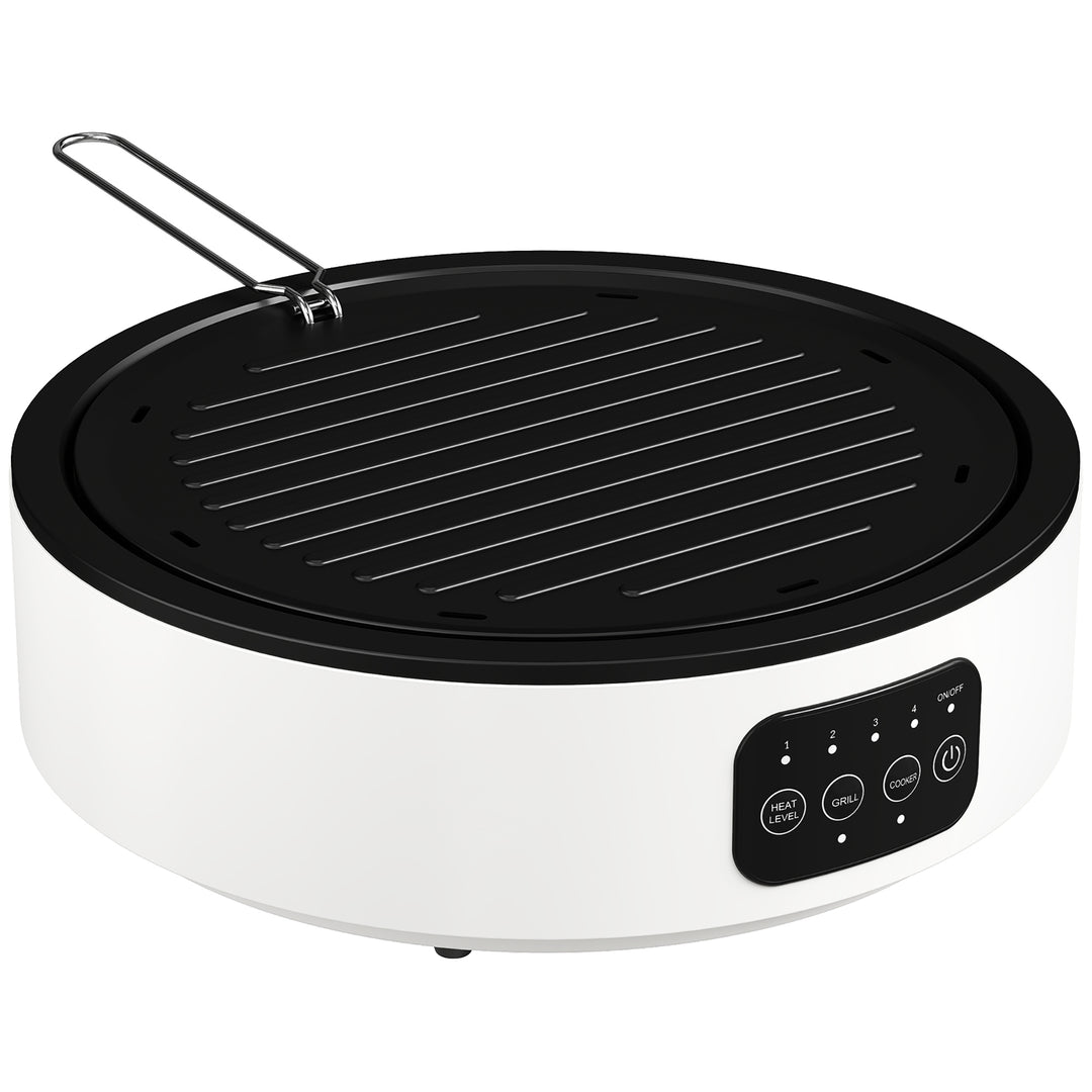 Dobbelt keramisk kogeplade, 2-i-1 design, til madlavning og grillning, 2000W, 4 varmeindstillinger, LED-display, drypbakke, hvid