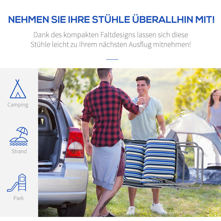 Sæt med 2 foldbare liggestole med hynder, justerbar ryglæn med 5 positioner, havestol, havemøbelsæt, stål, polyester, blå, 60 x 75 x 65-102 cm