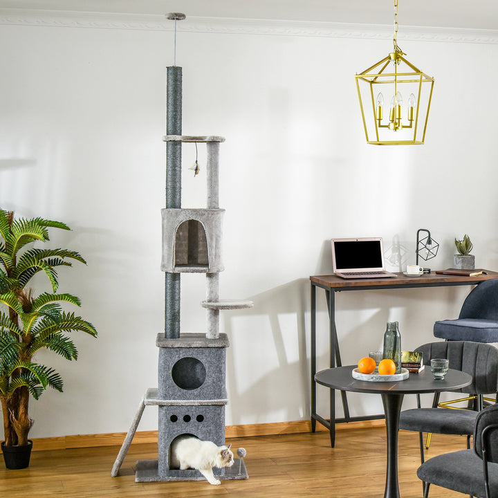Kradsetræ lofthøjt klatretræ med kattelegetøj sisal plys lysegrå højdejusterbar 60 x 40 x 225-255 cm