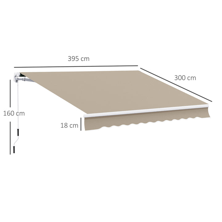 Markise med leddelt arm, justerbar klemme, terrassemarkise, 3,95 x 3 m solafskærmning med håndsving, balkonmarkise, beige