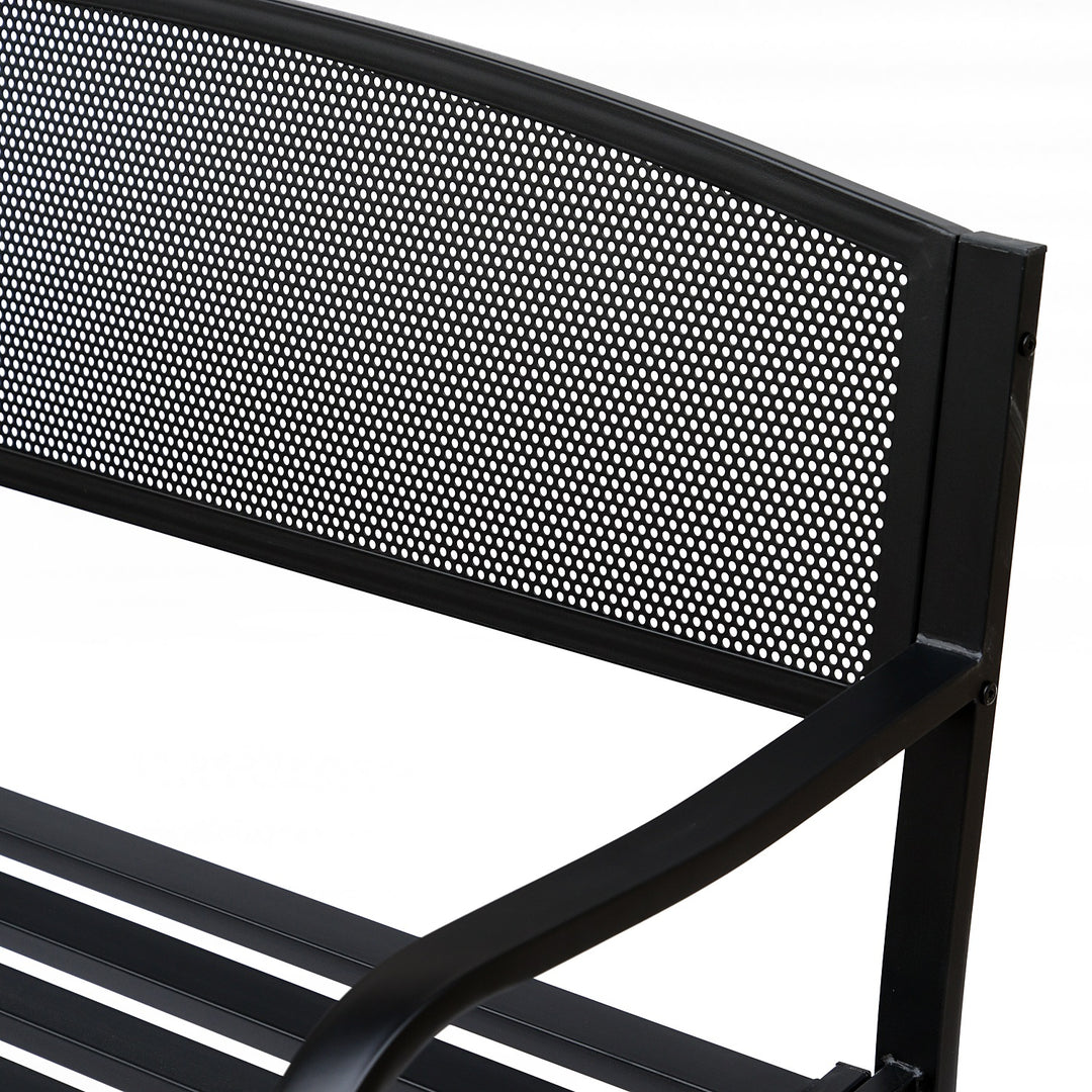 Havebænk, parkbænk, 2-personers, stål, sort, B127 x D60 x H87 cm