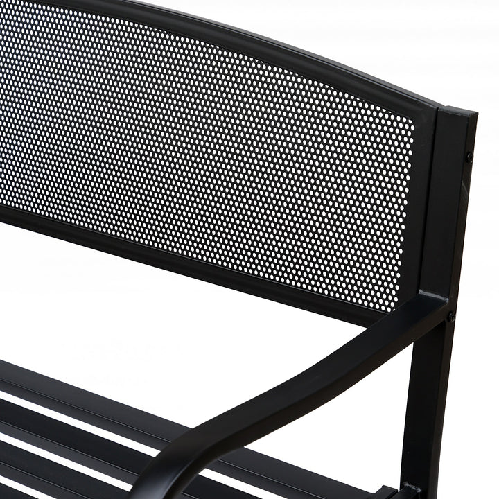 Havebænk, parkbænk, 2-personers, stål, sort, B127 x D60 x H87 cm