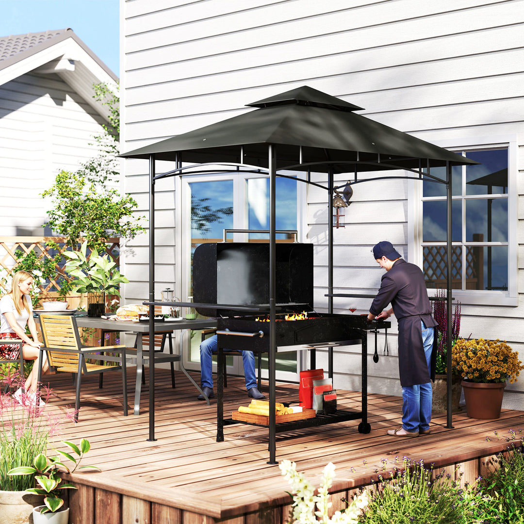 Grillpavillon med LED-belysning, 240 x 150 x 258 cm, vandafvisende, flammehæmmende, havepavillon med dobbeltlagstag