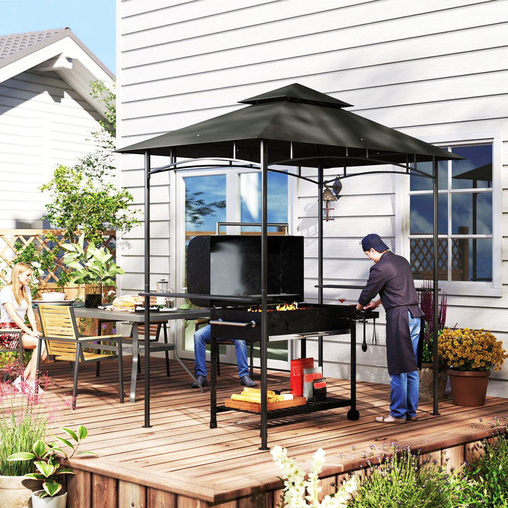 Grillpavillon med LED-belysning, 240 x 150 x 258 cm, vandafvisende, flammehæmmende, havepavillon med dobbeltlagstag