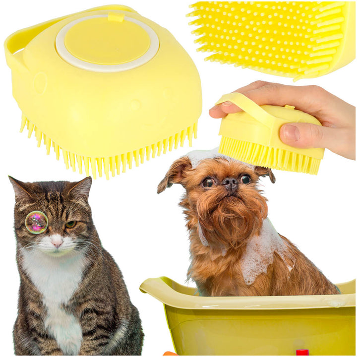 Silikonebørste til vask af hunde og katte, gul