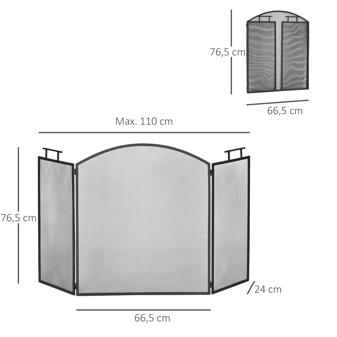 Sammenklappelig brandskærm, brandbeskyttelsesskærm til pejs, brandskjold, brandbeskyttelsesskærm til pejs, beskyttelsesskærm til komfur, metal, 110 x 24 x 76,5 cm, sort