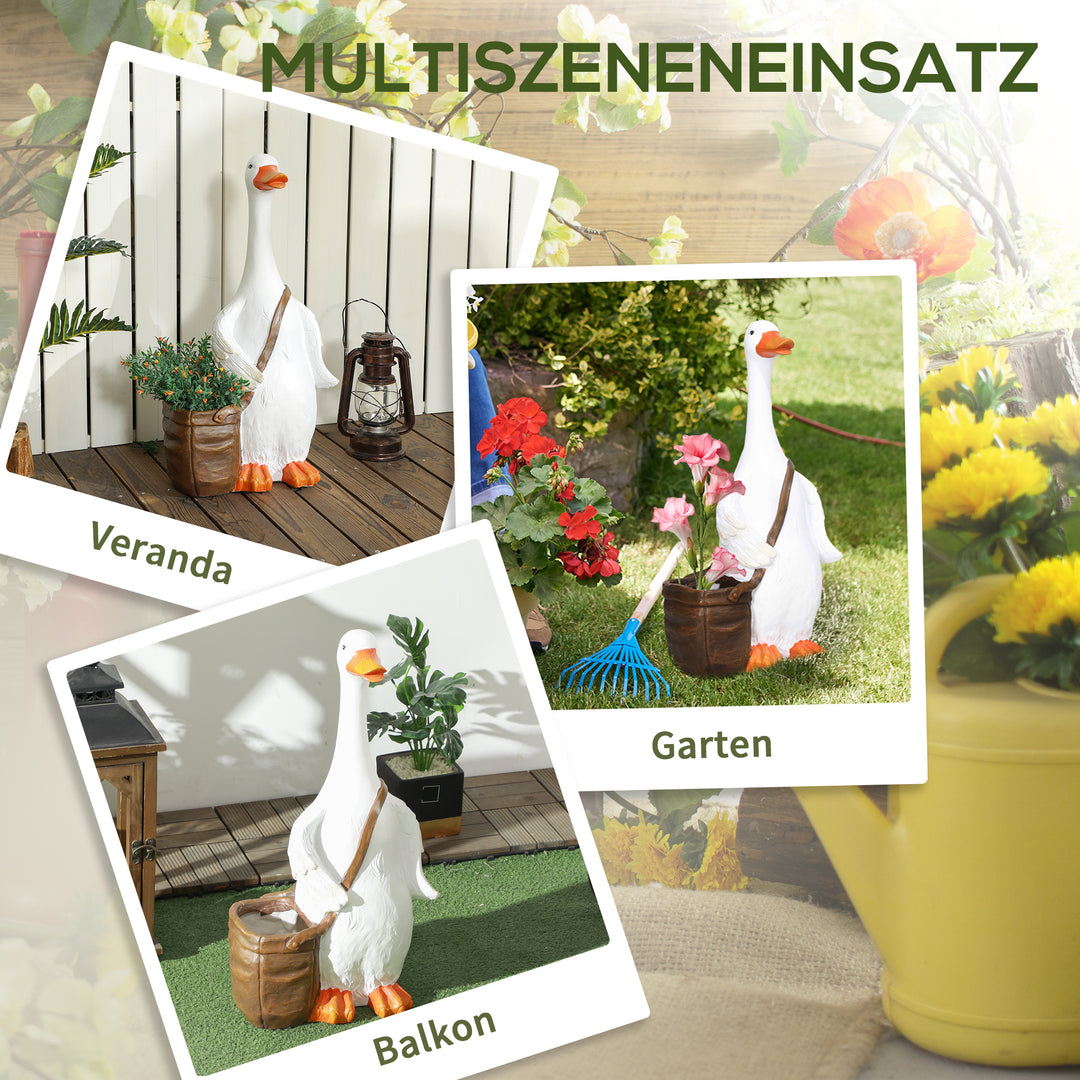 Urtepotte, svane med skuldertaske, vejrbestandig, 32 x 18 x 60 cm, hvid, brun