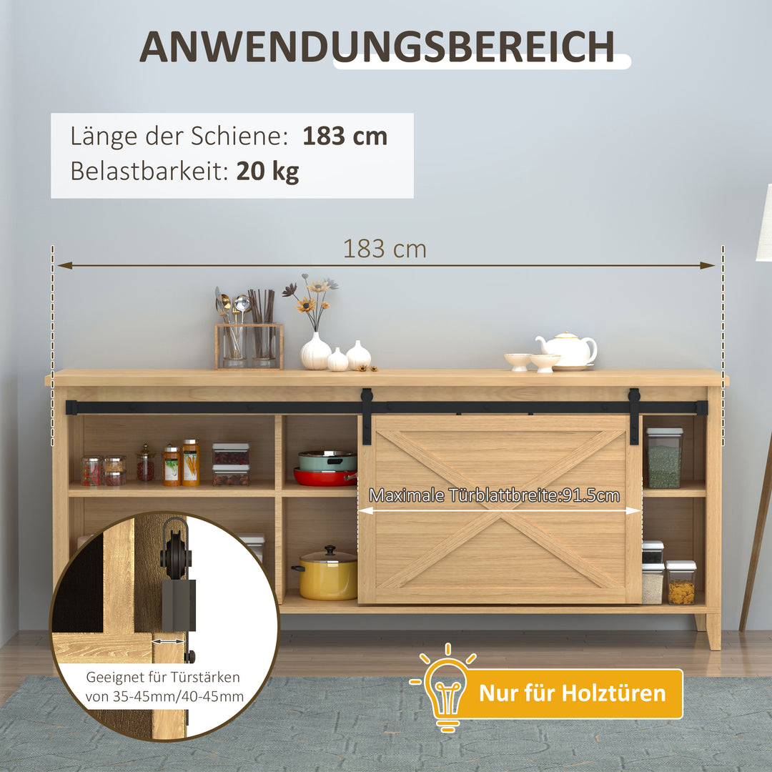 183 Cm skydedør komplet sæt skydedørsbeslag med gulvskinne, skydedørsskinne, ruller skydedørssystem til enkelt træskydedør