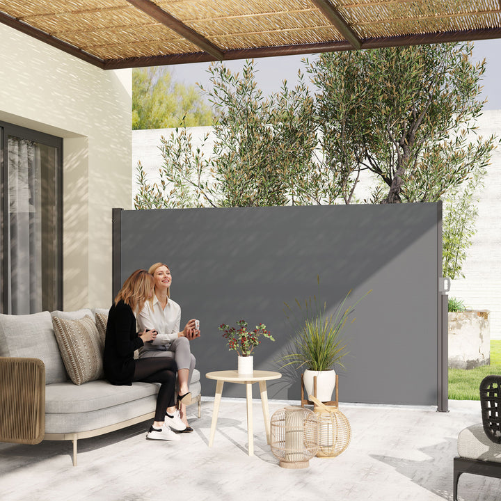 Sidemarkise, udtrækkelig, uigennemsigtig privatlivsskærm med vægbeslag, belægning, 300x180 cm, mørkegrå